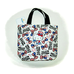 Hello Kitty - Uncle Sam With Ribbon Pattern Canvas Official Lunch Box Tote Bag / Hand Bag NWT